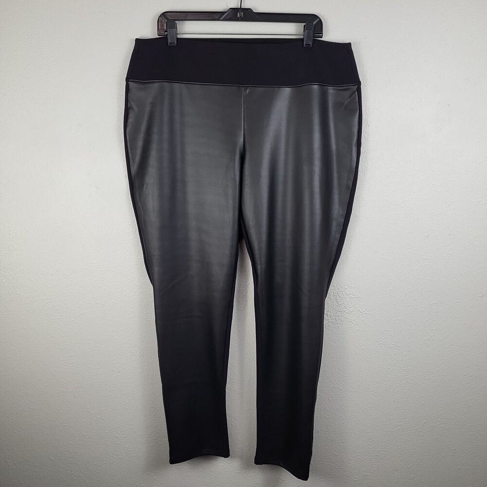 APT.9 Womens Black Faux Leather Elastic Waist Compression‎ Leggings Size XXL